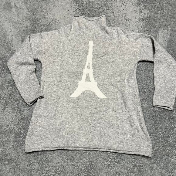 Cupcakes & Cashmere Eiffel Tower Sweater Womens Medium Gray Pullover Mock Neck - Picture 1 of 6